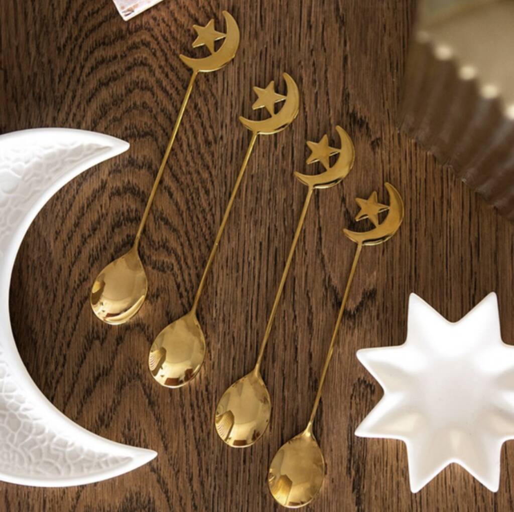 Golden Star And Moon Tea Spoon Gift Set, 1 of 3