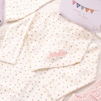 Personalised Blossom And Heart Babygrow Gift Set For Girls, 5 of 12