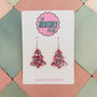 Large Pink And Blue Christmas Tree Earrings, thumbnail 1 of 4