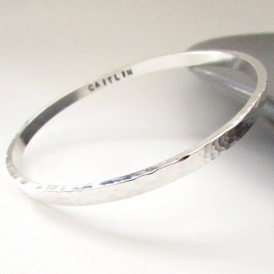 Sterling Silver Personalised Hammered Bangle, 1 of 3