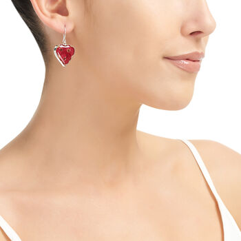 Poppy Heart Earrings | Real Euphorbia Milii Flowers | Sterling Silver, 3 of 9