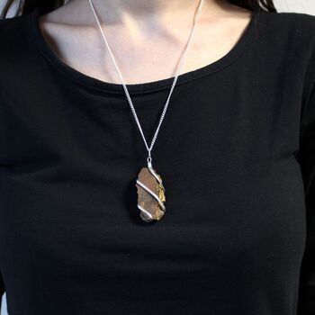 Silver Plated Raw Tigers Eye Pendant Necklace, 3 of 4