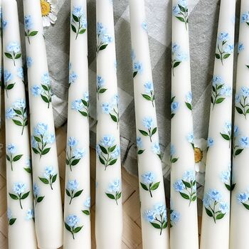 Hand Painted Blue Hydrangea Taper Candles, 2 of 7