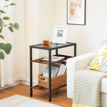 Three Tier Slim Glass Top Side Table Bedside Table, 3 of 9