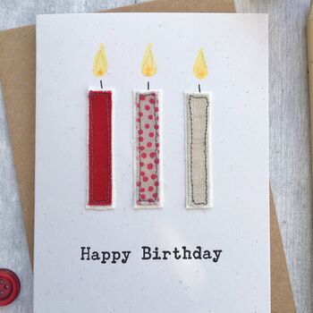 Embroidered Red Candle Happy Birthday Card, 2 of 2