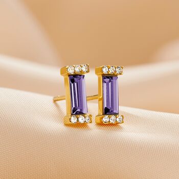 Birthstone Baguette Stud Earrings In Gold Vermeil, 7 of 12