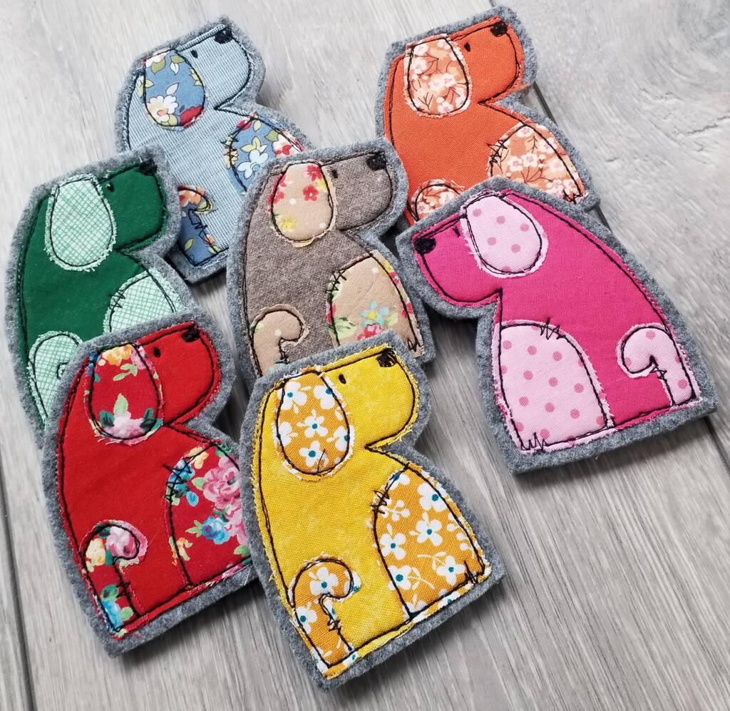 Image of Dog Brooch, Pink/Blue/Brown