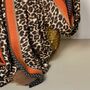 Taupe And Orange Leopard Print Border Scarf, thumbnail 2 of 3