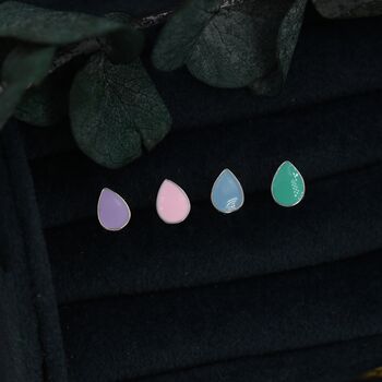 Sterling Silver Enamel Purple Droplet Dot Stud Earrings, 4 of 12