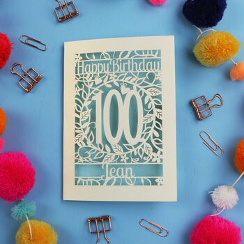 Personalised 100th Birthday Card Papercut Flower Design, 10 of 10