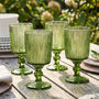 Set Of Four Green Leaf Patterned Wine Goblets, thumbnail 1 of 8