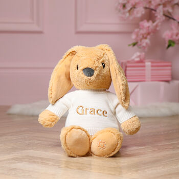 Personalised Max And Boo Large Bunny Soft Toy In Pink, Lavender And Amber, 4 of 11