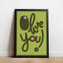 Retro Illustrated Olive You Print, Food Art Illustration, Nostalgic Colourful Foodie Stylised Home Décor, A5 A4 A3 A2 A1, thumbnail 1 of 4
