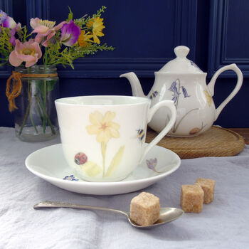 Bee And Spring Flowers China Teacup And Saucer, 4 of 11