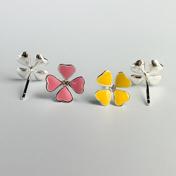 Sterling Silver Pink Or Yellow Flower Stud Earrings, 4 of 6