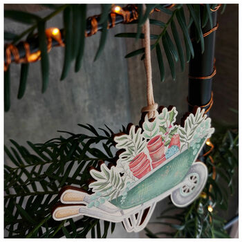 Wooden Wheelbarrow Christmas Tree Decoration, 2 of 6