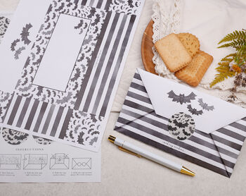 A4 Origami Writing Paper That Folds Into An Envelope With Gothic Bat Design, 5 of 5