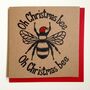 Funny Pun Christmas Card. Oh Christmas Bee. Linocut, thumbnail 1 of 2