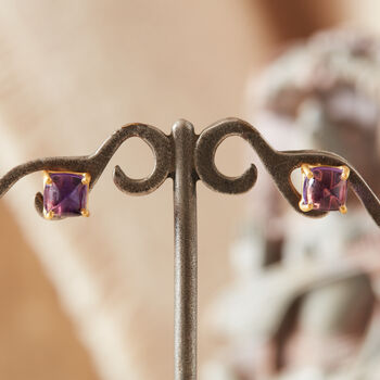 Purple Amethyst Square Cut 18 K Gold And Silver Studs, 5 of 12