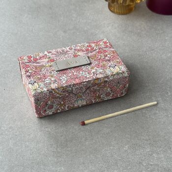 Personalised Refillable Liberty Fabric Matchbox With Leather Detail, 6 of 10