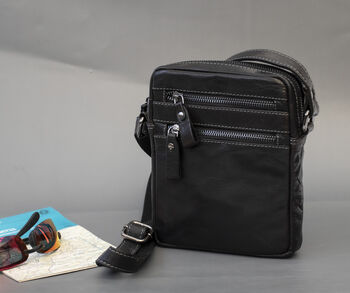 Men's Small Black Leather Flight Travel Bag, 2 of 8