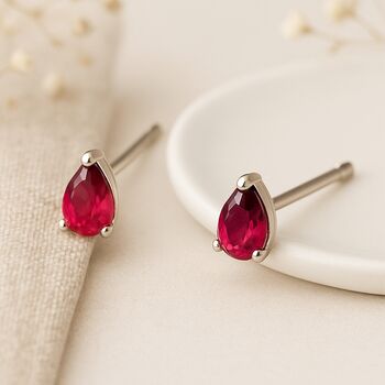 Sterling Silver Ruby Teardrop Stud Earrings – 6mm, 6 of 6