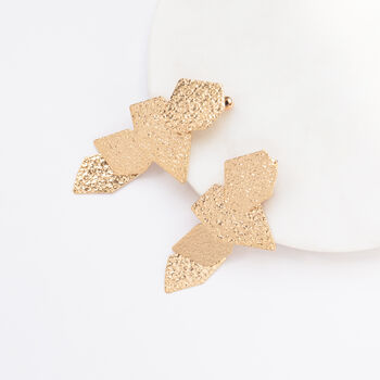 Gold Coloured Hammered Geometric Drop Earrings, 2 of 3