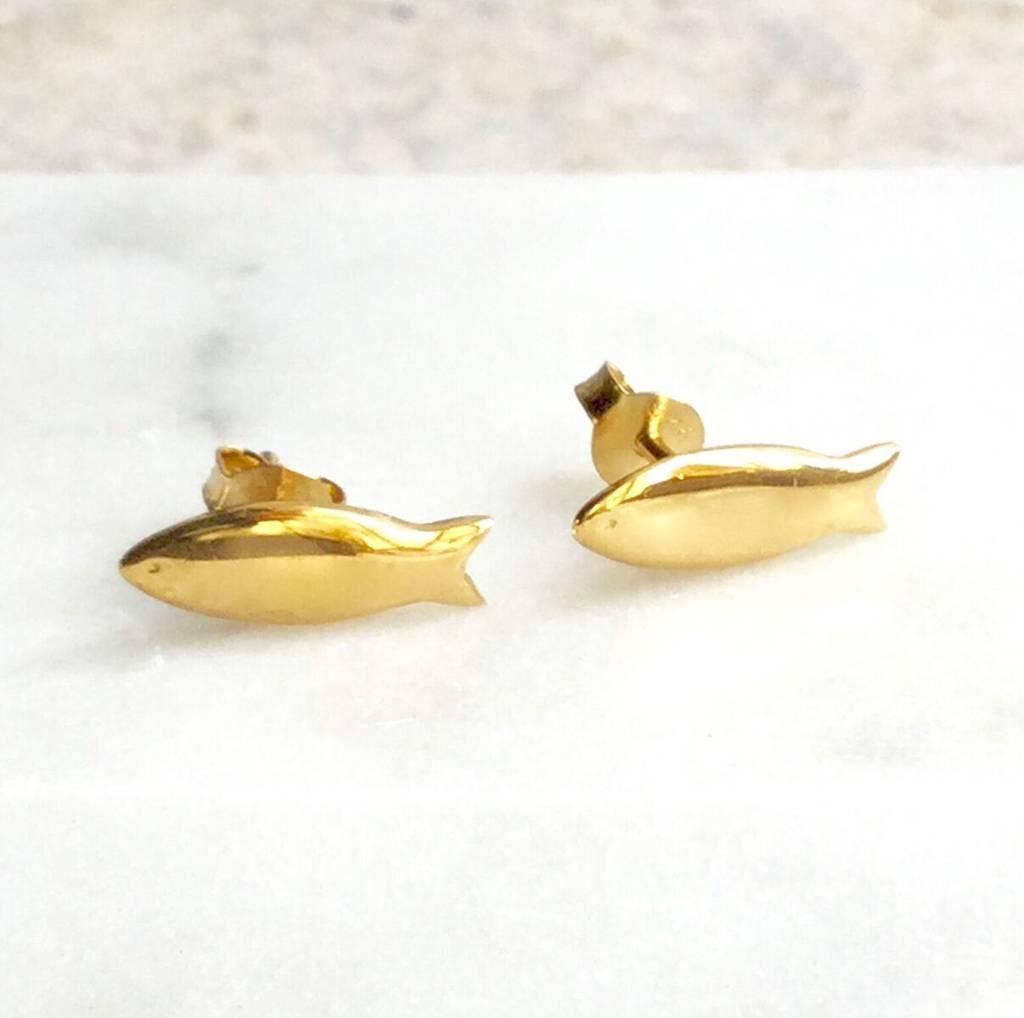fish stud earrings in gold vermeil by lime tree design ...