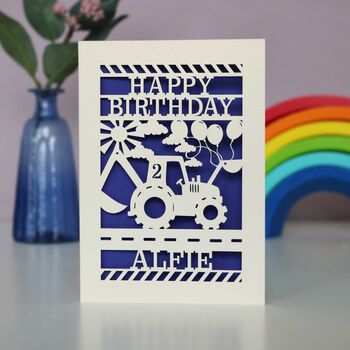 Personalised Papercut Digger Birthday Card, 6 of 8