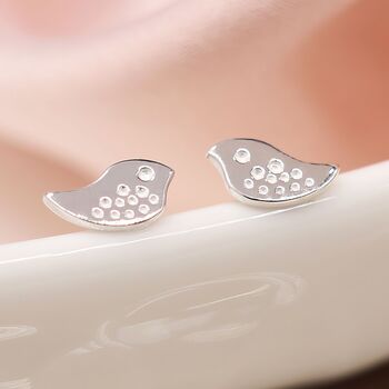 Sterling Silver Wren Bird Stud Earrings, 2 of 6