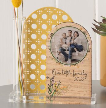 Oak Wood Family Photo Rattan Stand And Dried Flowers, 2 of 7