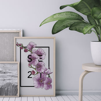 Personalised Orchid Botanical Flower Print, 3 of 8