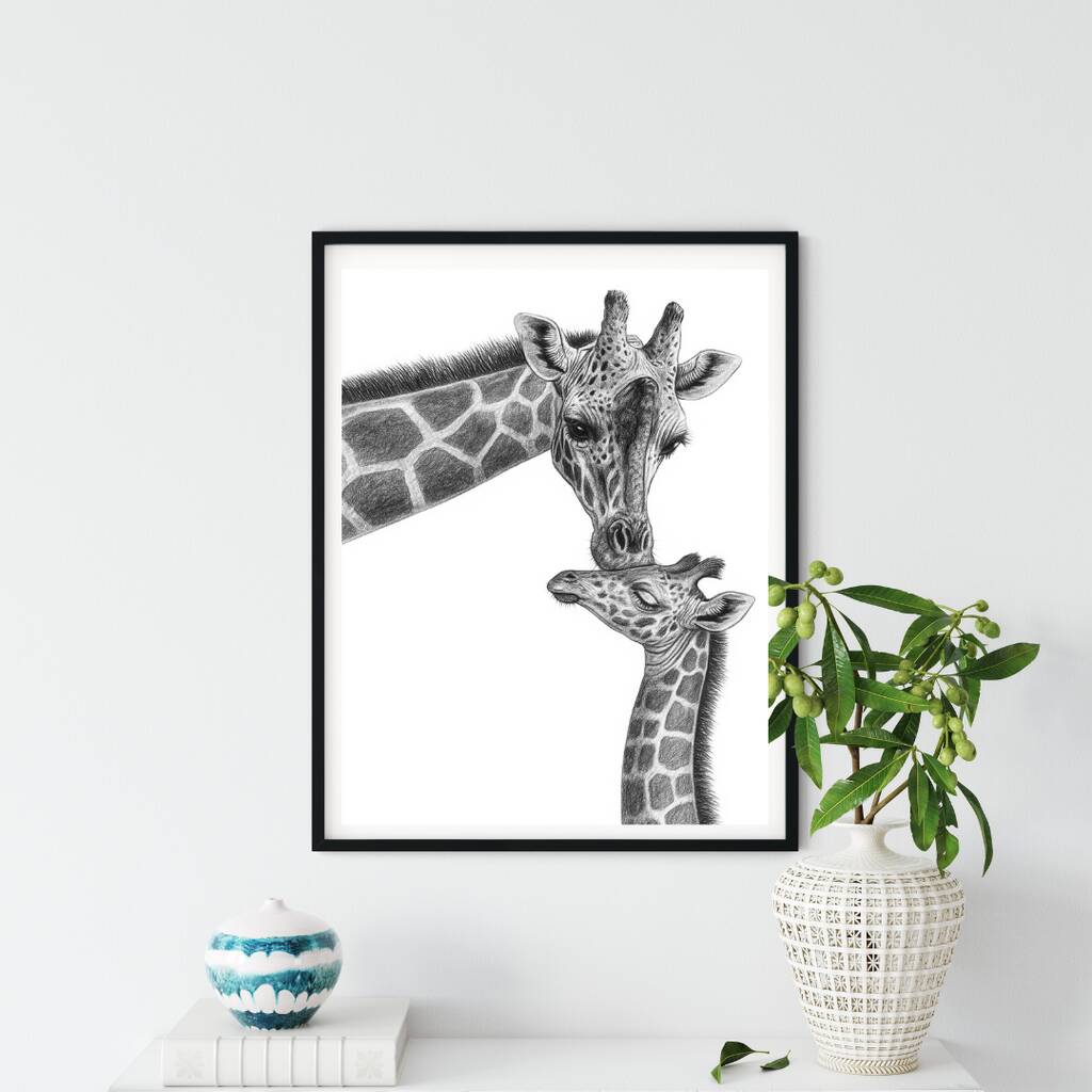 Mother And Baby Giraffe A4 Wildlife Art Print, 1 of 4