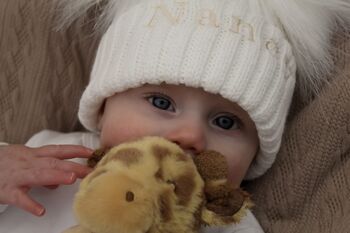 Newborn Double Pom Pom Winter Hat And Booties, 9 of 10