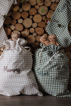 Personalised Green Gingham Gift Sack Embroidered, 10 of 12