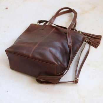 Leather Shopper Tote Bag, Distressed Brown, 3 of 5