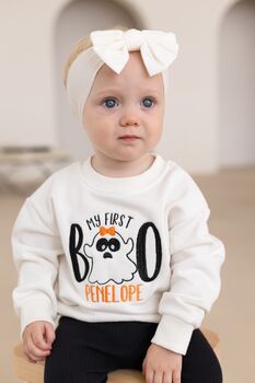 My First Boo Halloween Personalised Embroidered Sweatshirt Jumper Optional Bow, 3 of 4