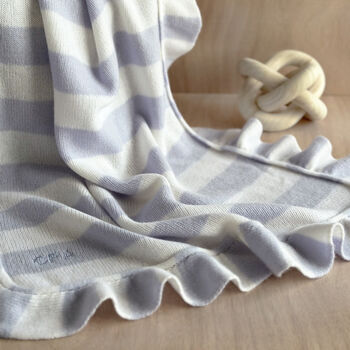 Personalised Cashmere Frill Baby Blanket In Light Blue, 6 of 9