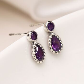 Teardrop Sterling Silver Amethyst Stud Earrings, 2 of 9