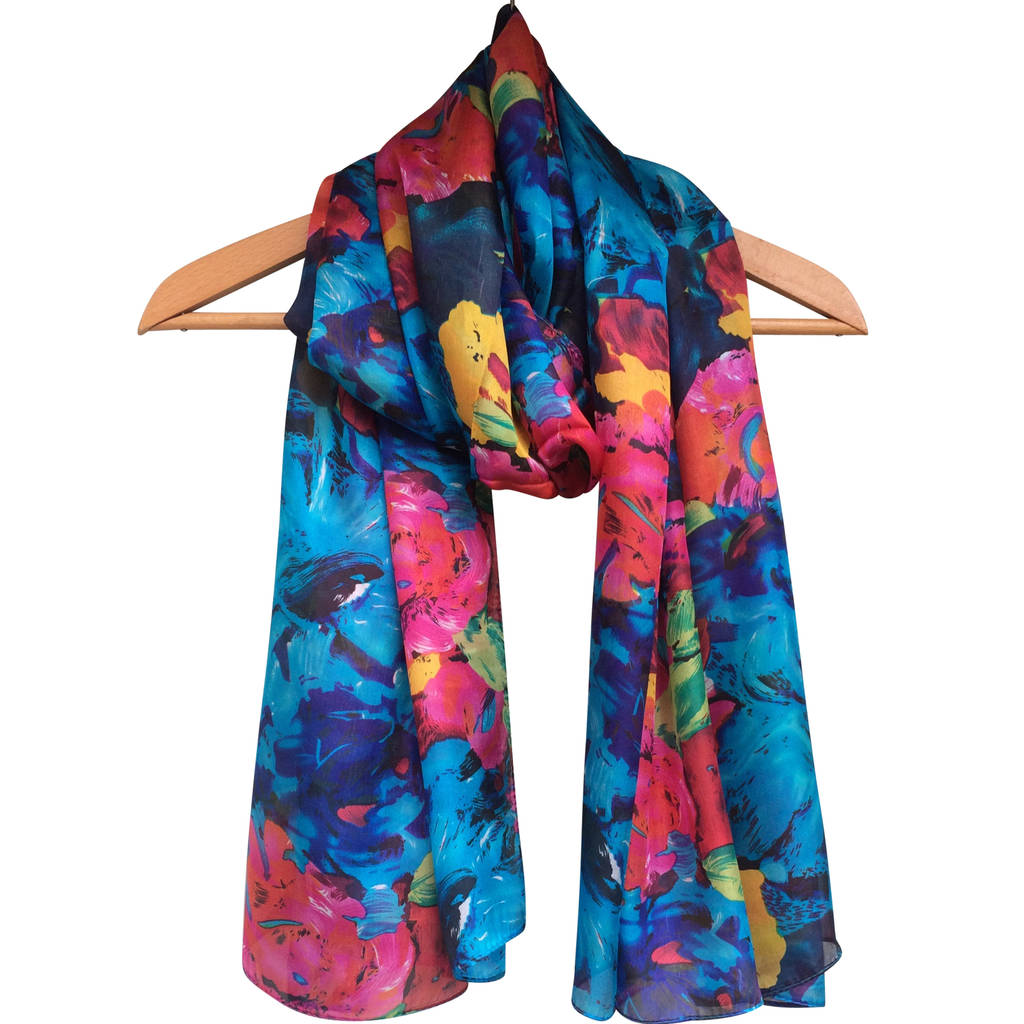 large 'blue flowers' pure silk scarf by wonderland boutique ...