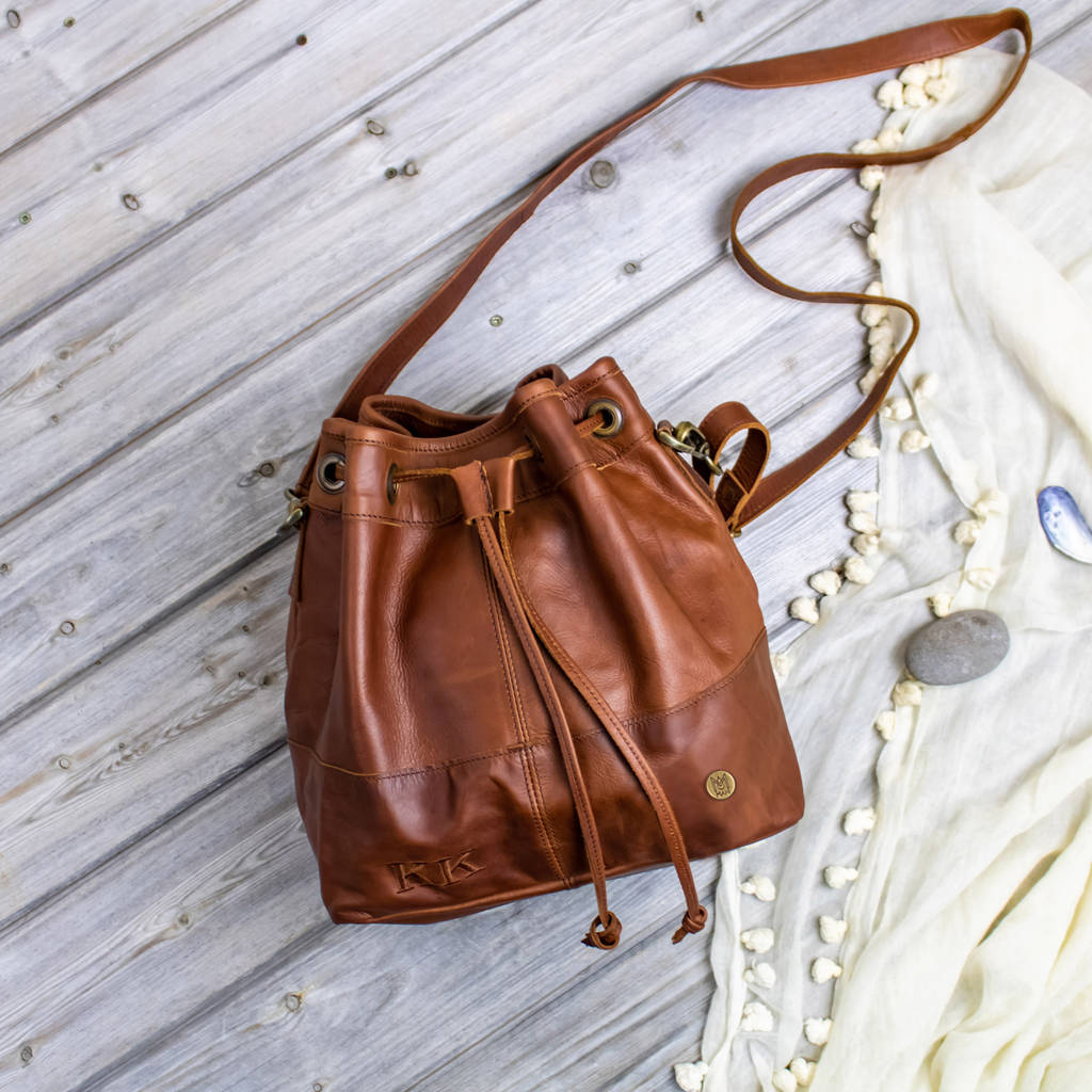 personalised leather bucket bag drawstring handbag by mahi leather ...