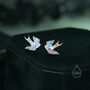 Tatoo Inspired Swallow Bird Stud Earrings, thumbnail 5 of 10
