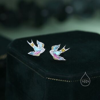 Tatoo Inspired Swallow Bird Stud Earrings, 5 of 10