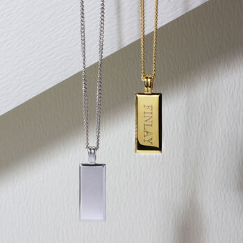 Tall Ingot Tag Men's Necklace 18 K Gold Plated Silver, 4 of 8