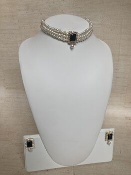 Black 18 K Gold Plated Pearl Indian Choker Set, 5 of 10