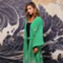 Origami And Hokusai Wave Embroidered Island Green Long Kimono, thumbnail 5 of 12