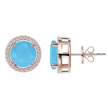 Round Turquoise 18k Rose Gold Plated Stud Earrings, 3 of 5