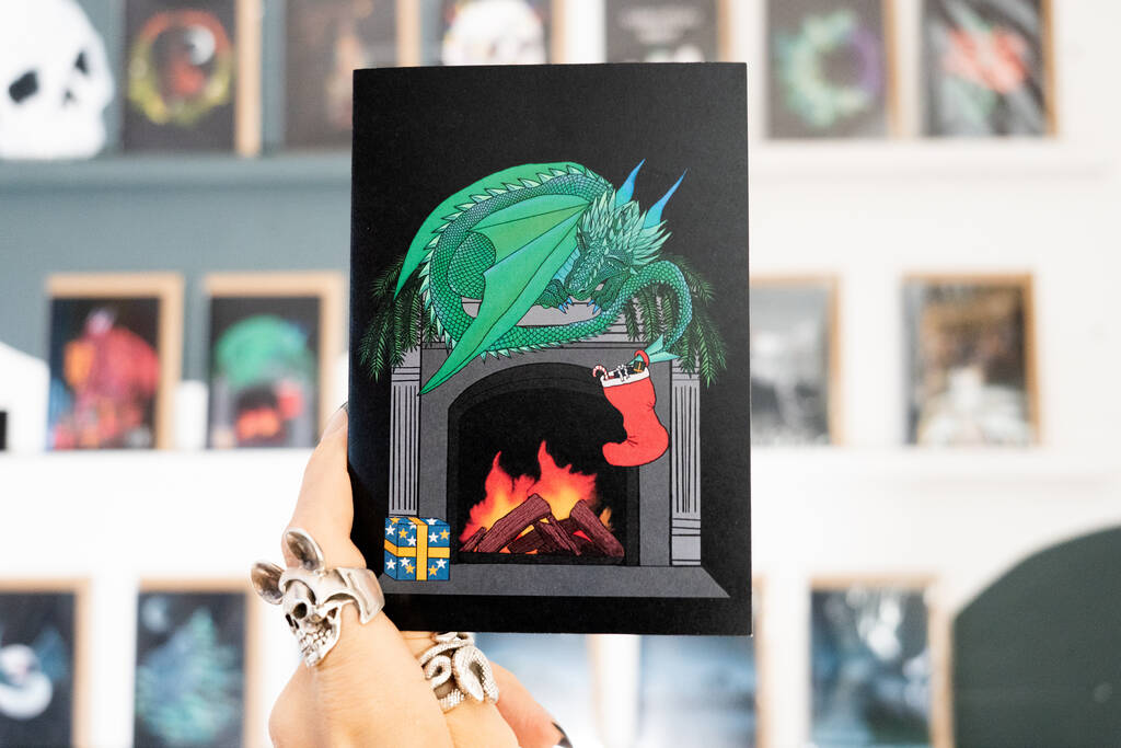 Dragon On The Fireplace Christmas Card, 1 of 7
