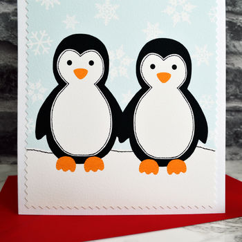 'Penguins' Personalised Couples Christmas Card, 2 of 3