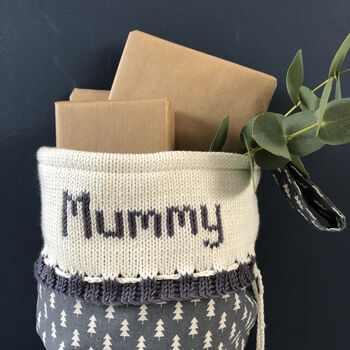 Personalised Grey Christmas Stocking With Knitted Cuff, 4 of 6